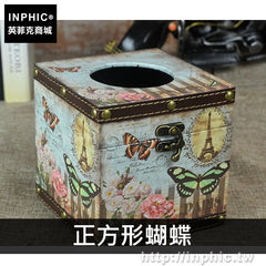 INPHIC-咖啡聽皮革紙巾盒創意防水酒吧擺設復古車用面紙盒家居-正方形蝴蝶
