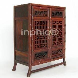 INPHIC-明清家具模型 鏤空 紅酸枝木雕 竹節櫃 微縮家具