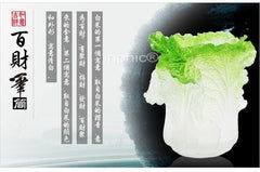 INPHIC-古法琉璃工藝品 玉白菜百財筆筒 高檔創意辦公招財擺件