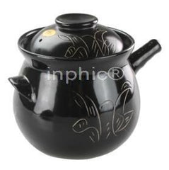 INPHIC-陶瓷砂鍋3升手工刻花湯煲燉煲湯罐湯鍋燉鍋帶手柄