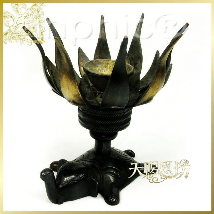 INPHIC-印度黑銅手工雕刻大象底座蓮花單頭大型蠟燭臺