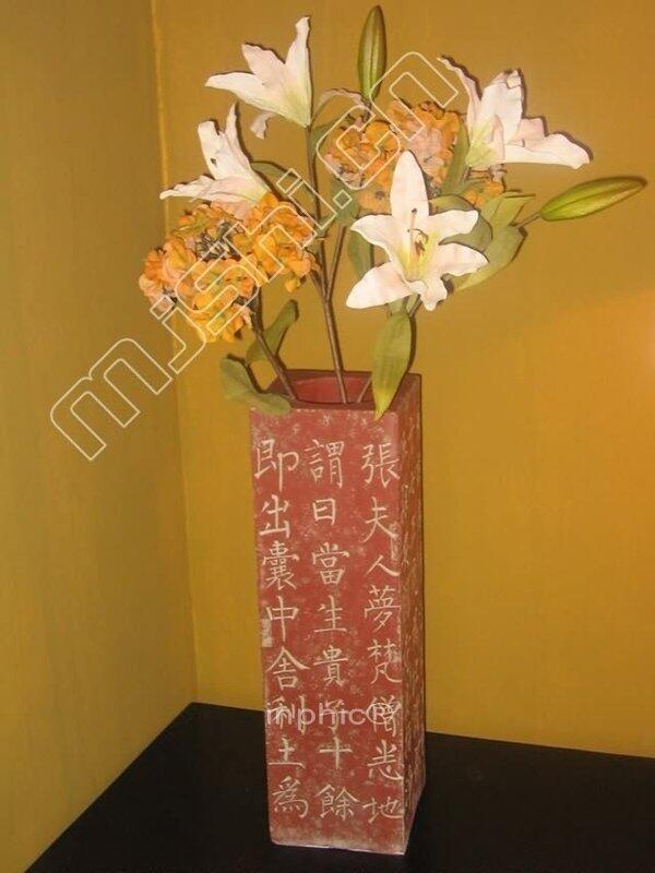 INPHIC-中式 新古典 花瓶 仿古復古 花插花器 樹脂擺件 玄秘塔花瓶(紅)