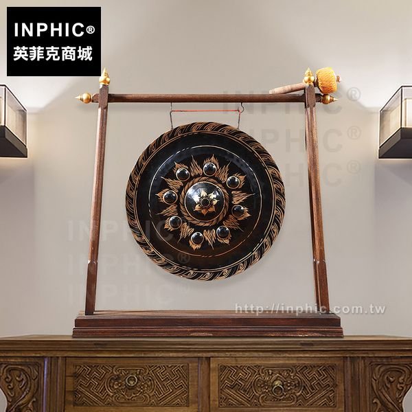 INPHIC-工藝品泰式木製銅鑼門廳室內擺設會所東南亞落地大擺飾