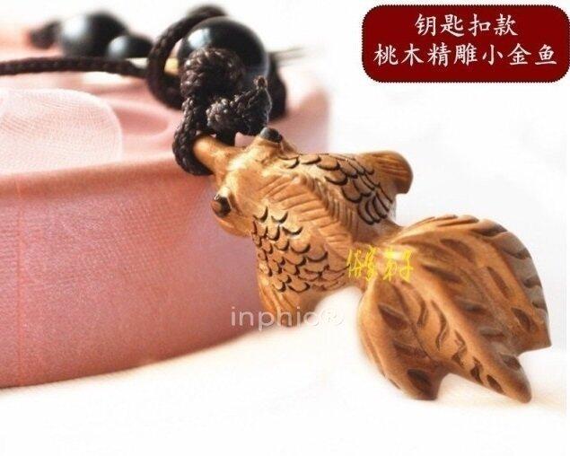 INPHIC-開光桃木雕金魚鑰匙扣項鏈吊墜飾品 防小人避邪助運保平安 桃木魚