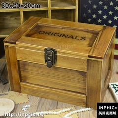 INPHIC-特大木盒子 帶鎖復古實木儲物盒大款秘密收納盒-30X20X20cm