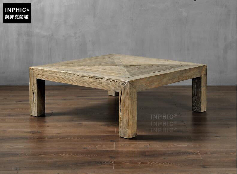 INPHIC-美式鄉村榆木做舊復古方茶幾 方形歐式古典工業風紋傢俱