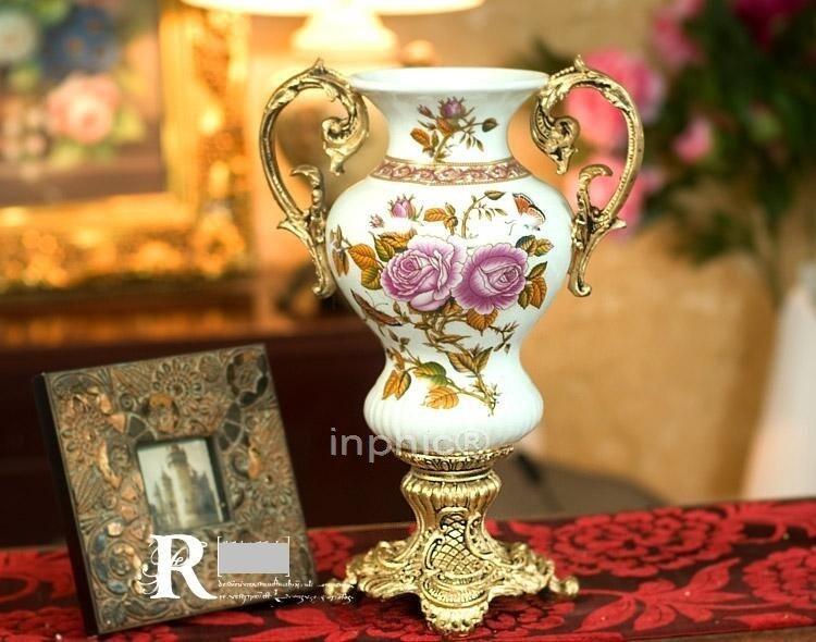 INPHIC-歐式宮廷裂紋 雙耳陶瓷電鍍花器 花瓶 工藝品裝飾擺飾