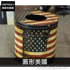 INPHIC-咖啡廳創意防水復古裝飾面紙盒車用酒吧紙巾盒皮革-圓形美國