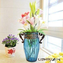 INPHIC-鐵藝玻璃花瓶 簡約現在花瓶 落地花器 餐桌裝飾擺件