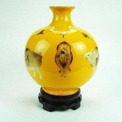 INPHIC-ZF-D115 景德鎮鑲金黃釉五牛圖石榴瓶 瓷花瓶 家居裝飾