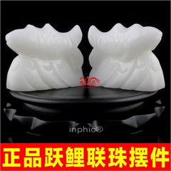INPHIC-開光躍鯉聯珠白色擺件 年屬雞開運吉祥物(一對帶底座)