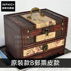 INPHIC-項鍊禮物首飾盒復古木質創意手飾梳妝盒仿古收納盒-原裝款B郵票皮款