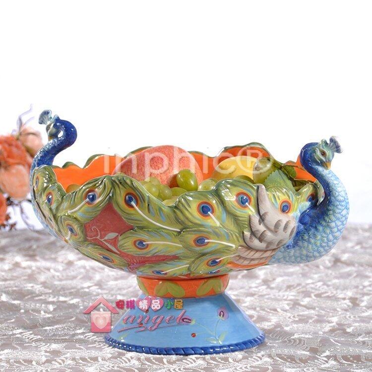 INPHIC-簡歐錦繡系列孔雀陶瓷糖果盤零食盤乾果盤高腳盤家居飾品