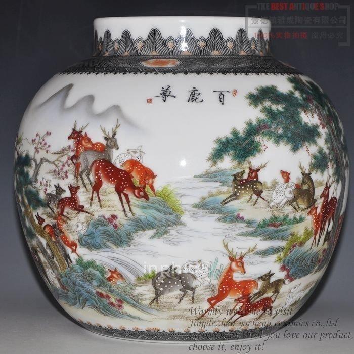 INPHIC-景德鎮瓷器名人大師花瓶 手繪粉彩百鹿尊圖 收藏品