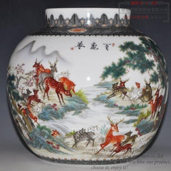 INPHIC-景德鎮瓷器名人大師花瓶 手繪粉彩百鹿尊圖 收藏品