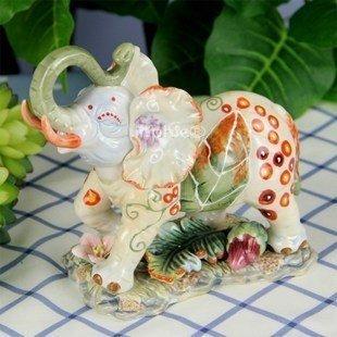 INPHIC-手繪陶瓷家居飾品擺設 手繪綠葉招財象 新居商務