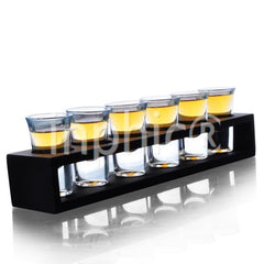 INPHIC-茶具 黑色6孔直身木質子彈杯架6個吞杯套裝一口杯酒吧烈酒杯小酒杯架