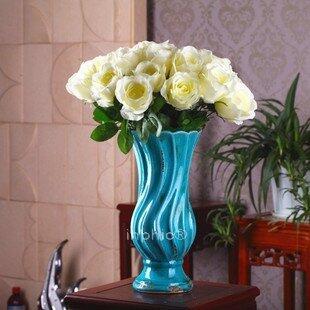 INPHIC-歐式藍色地中海陶瓷復古冰紋花瓶  臺面擺放花器歐式鄉村