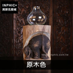 INPHIC-客廳擺設桌面擺飾大象燭臺裝飾木質雕刻東南亞泰國-原木色