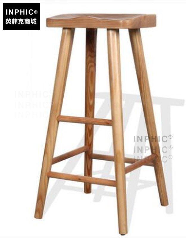 INPHIC-美式復古松木酒吧吧臺凳酒店前臺凳高腳椅吧椅實木家用餐椅