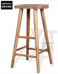 INPHIC-美式復古松木酒吧吧臺凳酒店前臺凳高腳椅吧椅實木家用餐椅