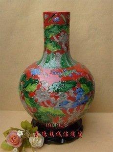 INPHIC-景德鎮瓷器工藝品 五彩雕刻藝術陶瓷 荷蓮鴛鴦 小天球瓶 送禮