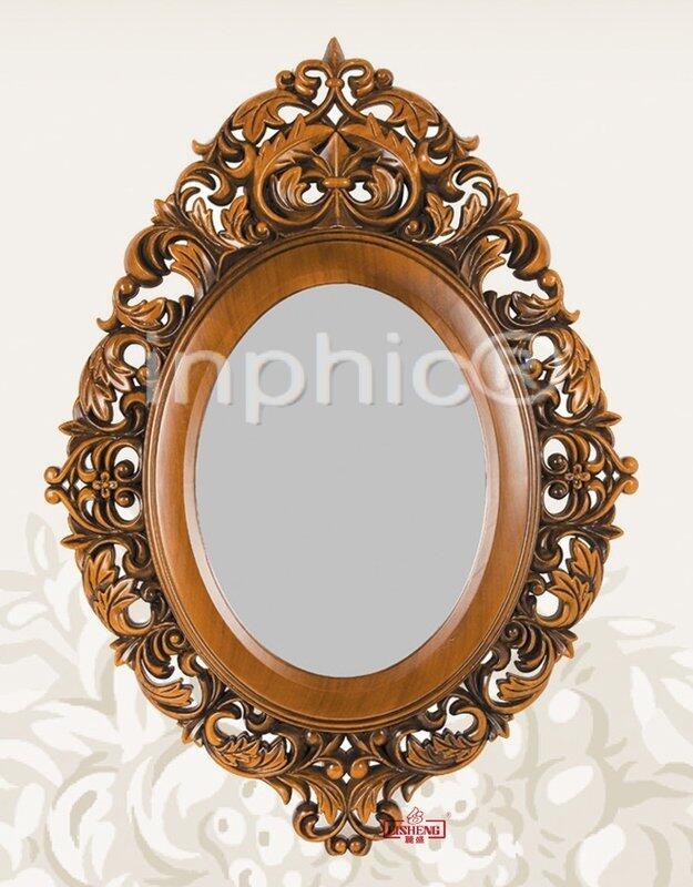 INPHIC-歐式古典花形鏡 浴室鏡 梳妝鏡 飯店賓館衛浴鏡化妝鏡 橢圓裝飾鏡