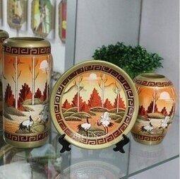 INPHIC-簡約現代時尚花瓶花插花盤陶瓷三件套時尚家居彩繪陶瓷擺飾