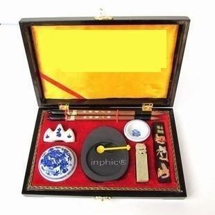 INPHIC-8吋木盒豪華文房四寶套裝 毛筆墨條筆架硯印泥石章