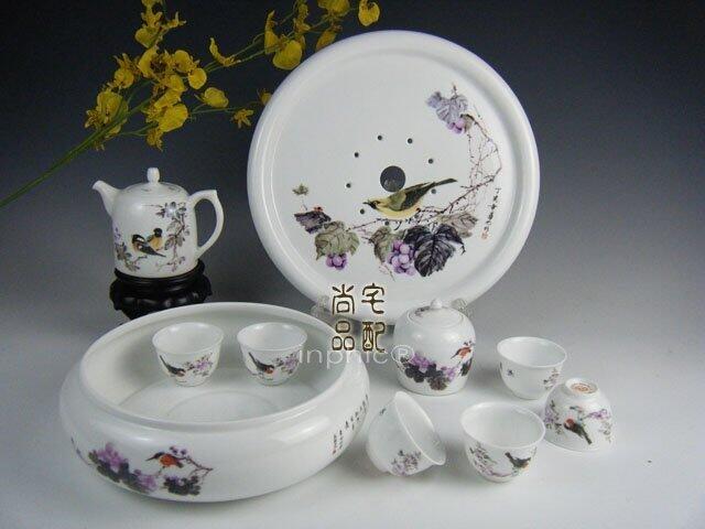 INPHIC-『鵲啼花香』功夫茶具大套裝（含瓷茶海茶葉罐玉柏品牌茶具