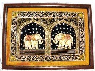 INPHIC-東南亞風情 印度家居大象掛毯 手工繡片串珠掛毯 家居裝飾 雙象