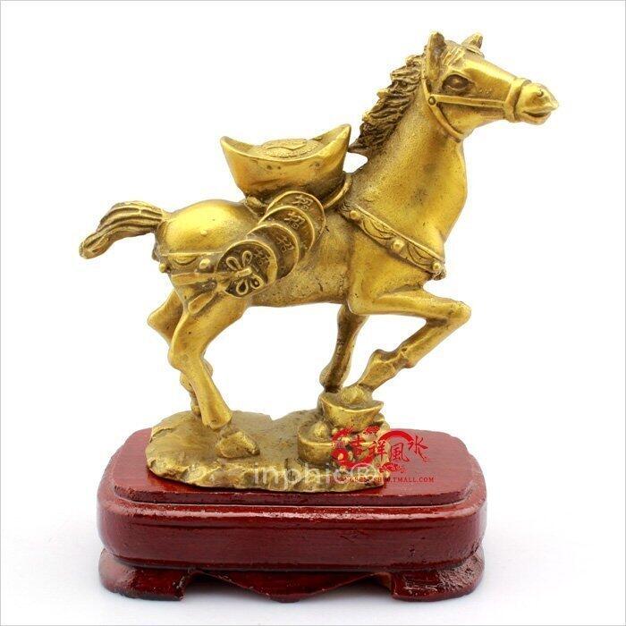 INPHIC-開運 開光寶馬雕鞍金卡擺件屬馬開運正宗吉祥物家居飾品工藝品(帶底座)