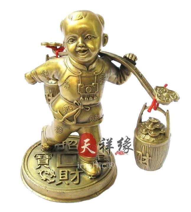 INPHIC-銅挑財童子純銅童子招財風水裝飾品擺設客廳聚財五福童子擺件