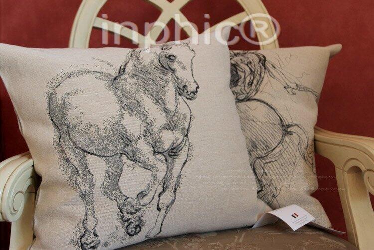 INPHIC-錦繡 法國靠墊套 進口 達芬奇素描 馬