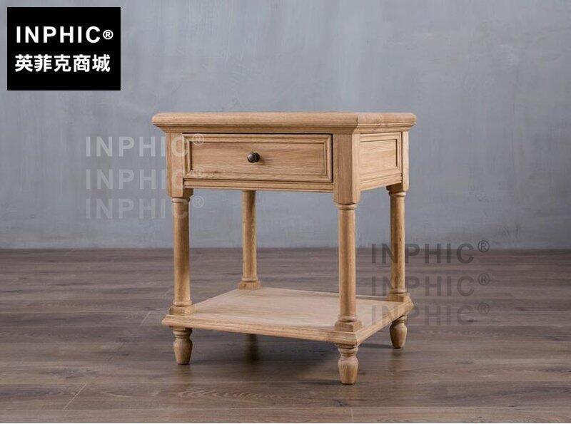 INPHIC-歐美式鄉村風橡木床頭櫃 簡約復古實木框架做舊置物架角櫃