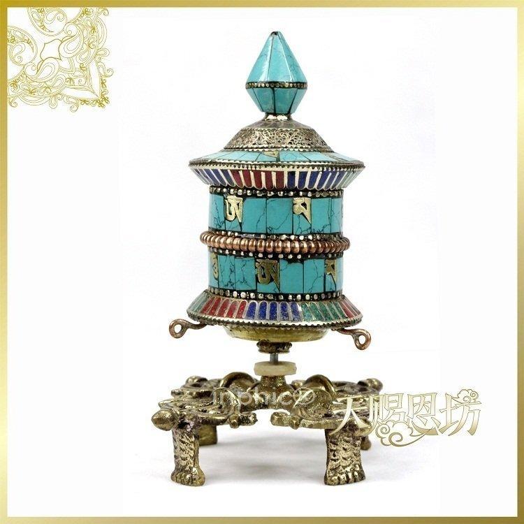 INPHIC-印度進口彩銅鑲綠松石轉經筒工藝品