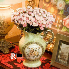 INPHIC-歐式田園風 手繪花壺4束法國琳達小玫瑰 仿真花套裝