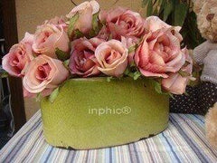 INPHIC-橢圓冰裂仿舊青黃花瓶 花器 歐美日韓田園家飾 復古 懷舊