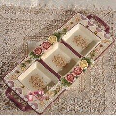 INPHIC-歐式維多利亞玫瑰花陶瓷三格盤果盤餐盤新房擺飾家居