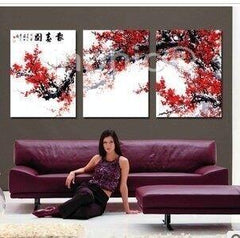 INPHIC-報春圖梅花掛畫現代簡約客廳裝飾畫時尚沙發背景牆無框畫三聯畫