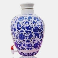INPHIC-10斤裝陶瓷酒壇 家用水龍頭酒壺 青花瓷密封罐 纏枝蓮