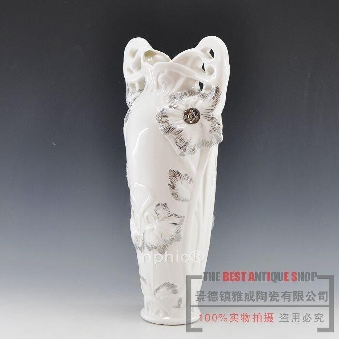 INPHIC-工藝品 家居擺飾 陶瓷器銀花F花瓶 白色時尚簡約歐式