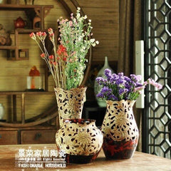 INPHIC-豪華鏤空花瓶現代陶瓷花瓶裝飾品花插擺飾工藝品花器商務
