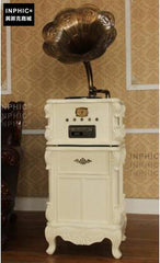 INPHIC-歐式復古大喇叭留聲機復古黑膠電唱機老式藍牙-F11.1象牙白色（標準托盤Cd機）