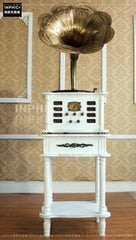 INPHIC-歐式復古大喇叭多媒體多功能留聲機復古黑膠CD唱片機-復古白色