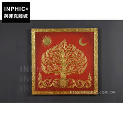 INPHIC-牆飾浮雕畫發財樹菩堤樹裝飾畫會所金箔畫東南亞背景牆泰國