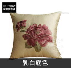 INPHIC-圖案靠墊純蠶絲花卉抱枕刺繡富貴牡丹-乳白底色