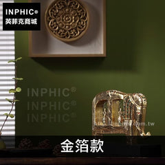 INPHIC-木雕東南亞客廳工藝桌面桌面裝飾擺飾裝飾泰國擺設大象銅鈴-金箔款