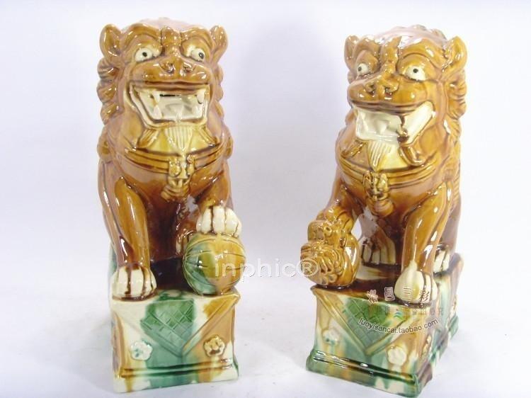 INPHIC-鎮宅避邪獅子對 唐三彩傳統家居飾風水陶瓷工藝擺飾