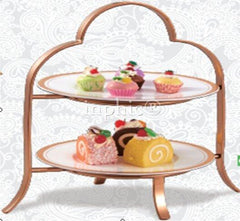 INPHIC-梅花圓鋼雙層點心蛋糕水果擺臺架玫瑰金黑金酒店餐飲自助餐用品